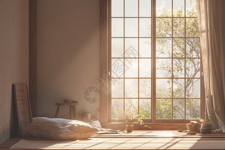 窗帘详情透过窗户的阳光插画