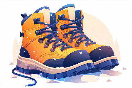 登山鞋雪中的鞋子插画