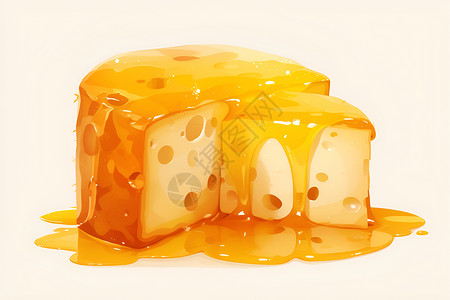 美味下午茶美味蜂蜜滴在奶酪上插画