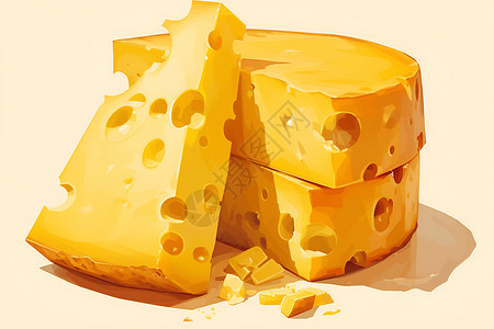 火腿芝士堆叠的奶酪块插画