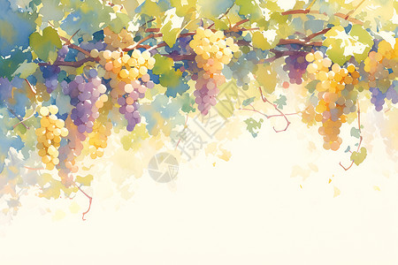 葡萄种植面积水彩画中的葡萄藤插画