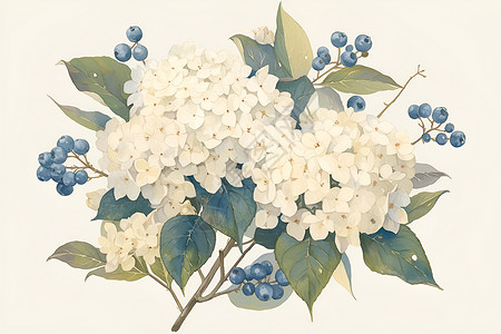 新鲜盛开盛开白色绣球花插画