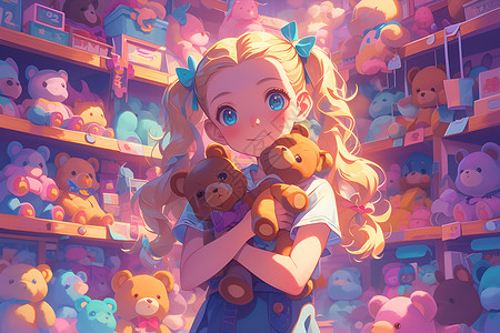 少女和玩具熊一个金发碧眼的女孩和她的玩具插画