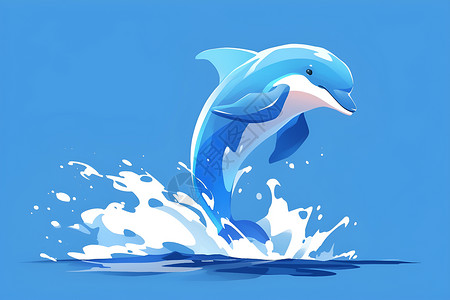 蓝白色海豚跃出水面背景图片