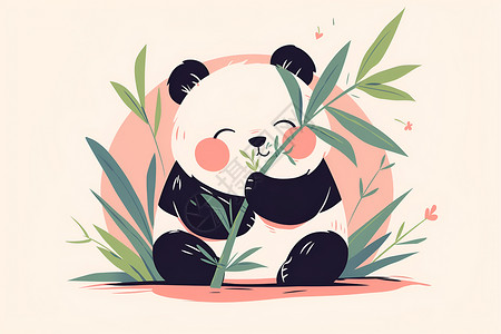 竹子叶子可爱的小熊猫插图插画