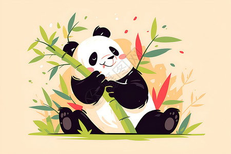 抱着竹子的动物熊猫高清图片