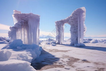 雪地中的冰块高清图片