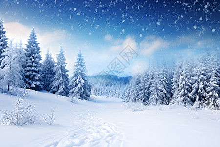 雪落树上冬日的白雪飘落于树上插画
