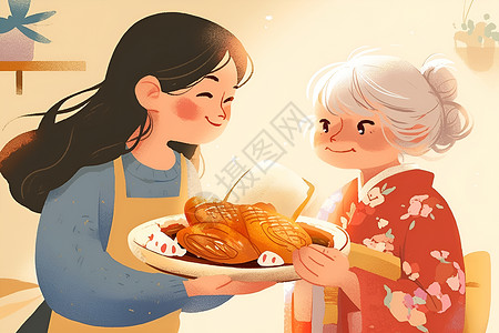 温暖的奶奶和孙女高清图片
