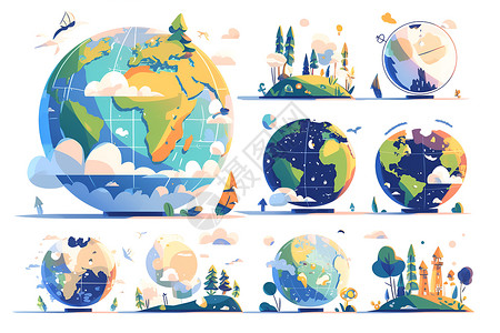 地球球体平面地球插画