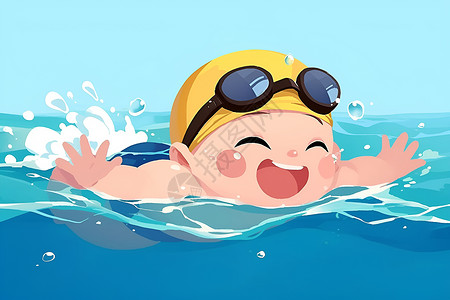 宝宝游泳素材可爱的卡通宝宝在水中游泳插画