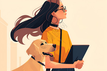 年轻的动物年轻女孩遛狗插画插画