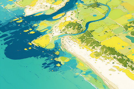 海水污染素材海岸上的绿藻插画