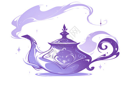 卡通茶具紫色茶壶图标插画