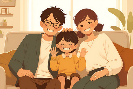 家庭微笑温馨家庭的合影插画