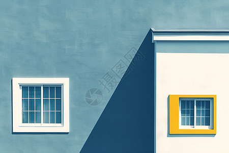 蓝色墙房屋墙壁上的窗户插画