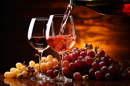 美食摄影红白葡萄酒与葡萄图片素材