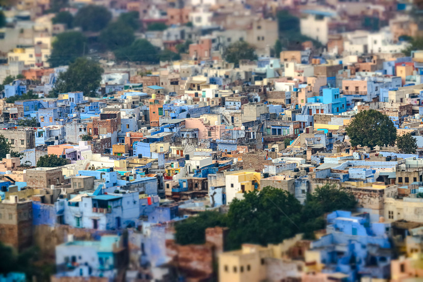 倾斜移动镜头乔德普尔也蓝色城市印度拉贾斯坦邦的第大城市,正式成为该州的第大大都市图片