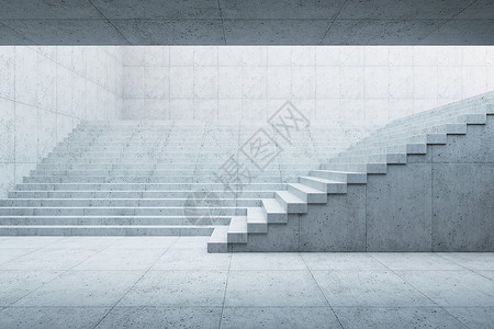 混凝土内部现代楼梯,三维渲染高清图片