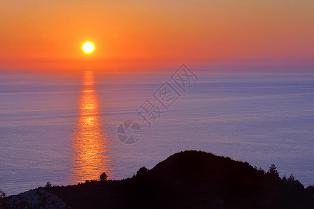 卡茨基日落莱夫卡达岛,希腊夏天背景