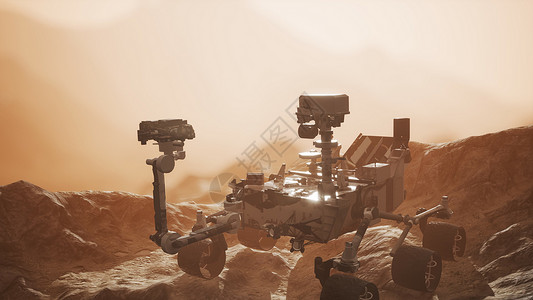 好奇火星探测器探索红色星球的表面背景图片