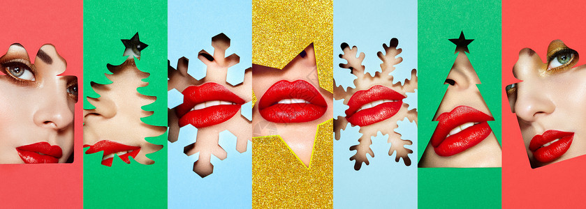 女性创意圣诞拼贴妆容图片