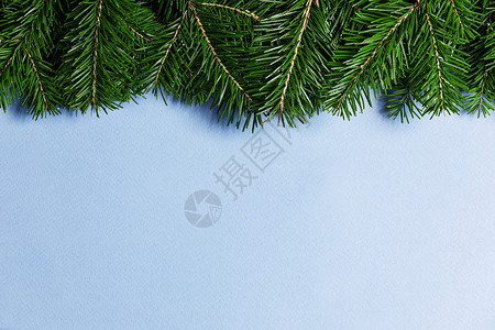 圣诞边界安排与新鲜冷杉树枝蓝纸背景,的文本冷杉树枝的圣诞边界图片