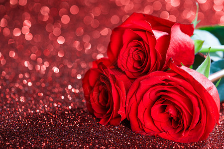 三朵红玫瑰波基闪闪发光的背景上三朵红玫瑰图片