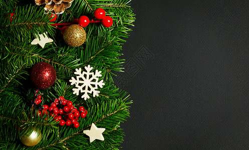 自然冷杉圣诞树边框与装饰黑色,为文本冷杉树圣诞装饰图片