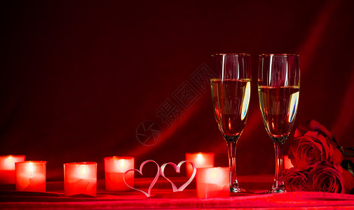 蜡烛邀请情人节背景与香槟杯,蜡烛心香槟杯蜡烛背景