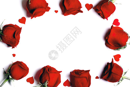 红色玫瑰花心成隔离白色背景顶部的视野与情人节,生日,婚礼,母亲节红玫瑰心图片