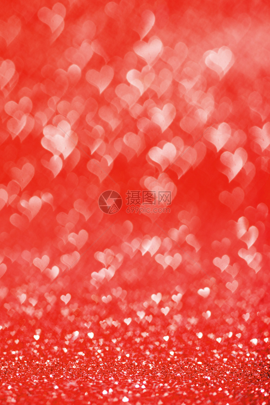 闪亮的红心爱波基闪光灯抽象背景,情人节派庆祝闪亮的红色心灯背景图片