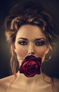 有玫瑰头发黑暗中掉落的女人图片