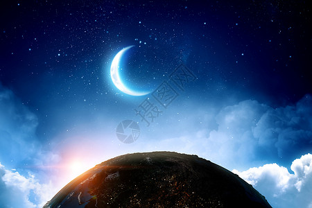 夜空上的地球月亮星星蓝天上的地球月亮星星图片