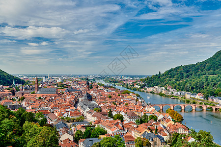 海德堡镇与旧卡尔西奥多桥纳达尔河巴登符腾堡,德国高清图片