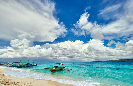 美丽的海滩与船巴厘岛,菲律宾高清图片