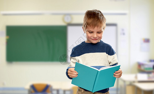 学校,教育学微笑的小男孩阅读书籍的课堂背景微笑的小男孩学校看书图片
