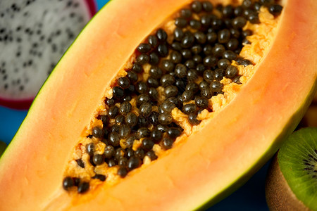 水果,饮食食物成熟木瓜与种子用种子成熟的木瓜图片