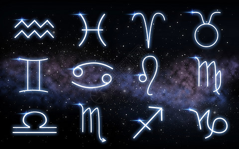 星座插图占星术占星术十生肖黑暗的夜空与恒星星系背景夜空星系上的十生肖背景