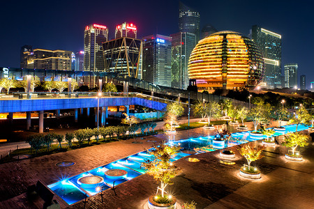 阿里巴巴矢量图标浙江杭州钱江新城夜景背景