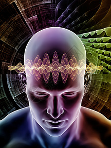 充满活力的头脑系列人类头部背景人工智能思维模式教育模式现代技术等学科的各种分形波型背景图片