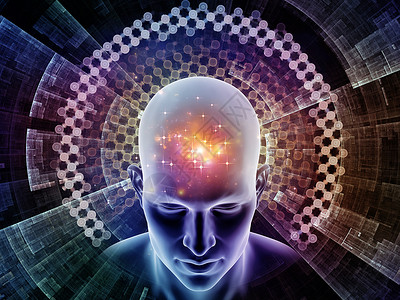 思想系列的能量人类的头部发射抽象的分形结构来说明人类思维的运作图片