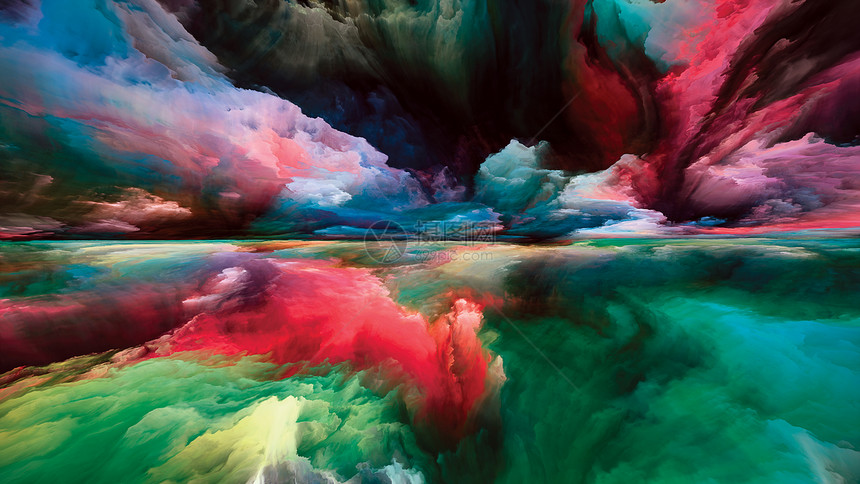 色彩的来世心灵系列的风景明亮的油漆,运动梯度超现实的山脉云的成,用于生活,艺术,诗歌,创造力想象力图片