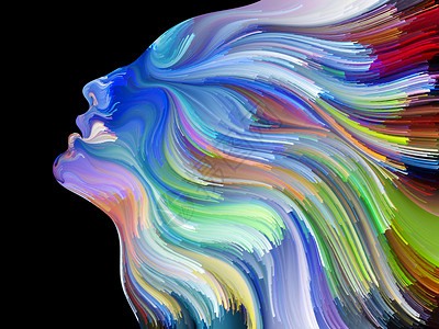 脸的轮廓彩色系列的脸创意内部世界人艺术灵魂的上,由人的轮廓五颜六色的动人线条构成的抽象背景