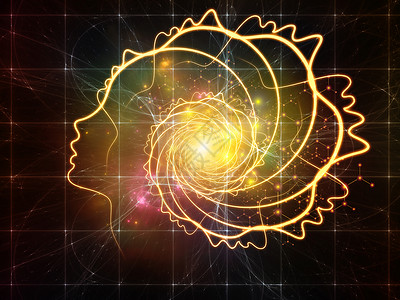 螺旋形的人造的你的头脑中科学系列人类轮廓脸线抽象元素意识头脑人工智能技术等学科上的螺旋背景背景