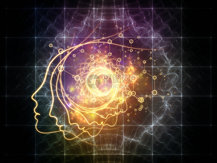 你的头脑中科学系列由人的轮廓脸线抽象元素意识头脑人工智能技术上的螺旋图片