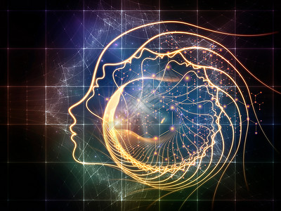 螺旋形的人造的你的头脑中科学系列人类轮廓脸线抽象元素意识头脑人工智能技术等学科上的螺旋背景背景