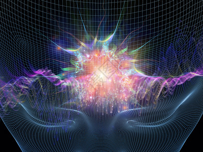 心灵波系列人的脸的线框,意识头脑思维内心世界上有抽象的光波背景图片