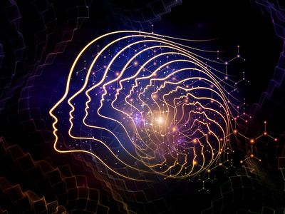 螺旋形的人造的你的头脑中科学系列人类剪影脸线抽象元素意识头脑人工智能技术上的螺旋排列背景
