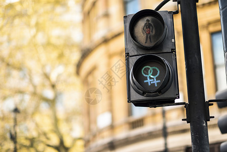 公众双素材英国伦敦特拉法尔加广场的LGBT行人交通灯信号象征着平等多样宽容标志着平等多样宽容的LGBT行人交通灯信号背景